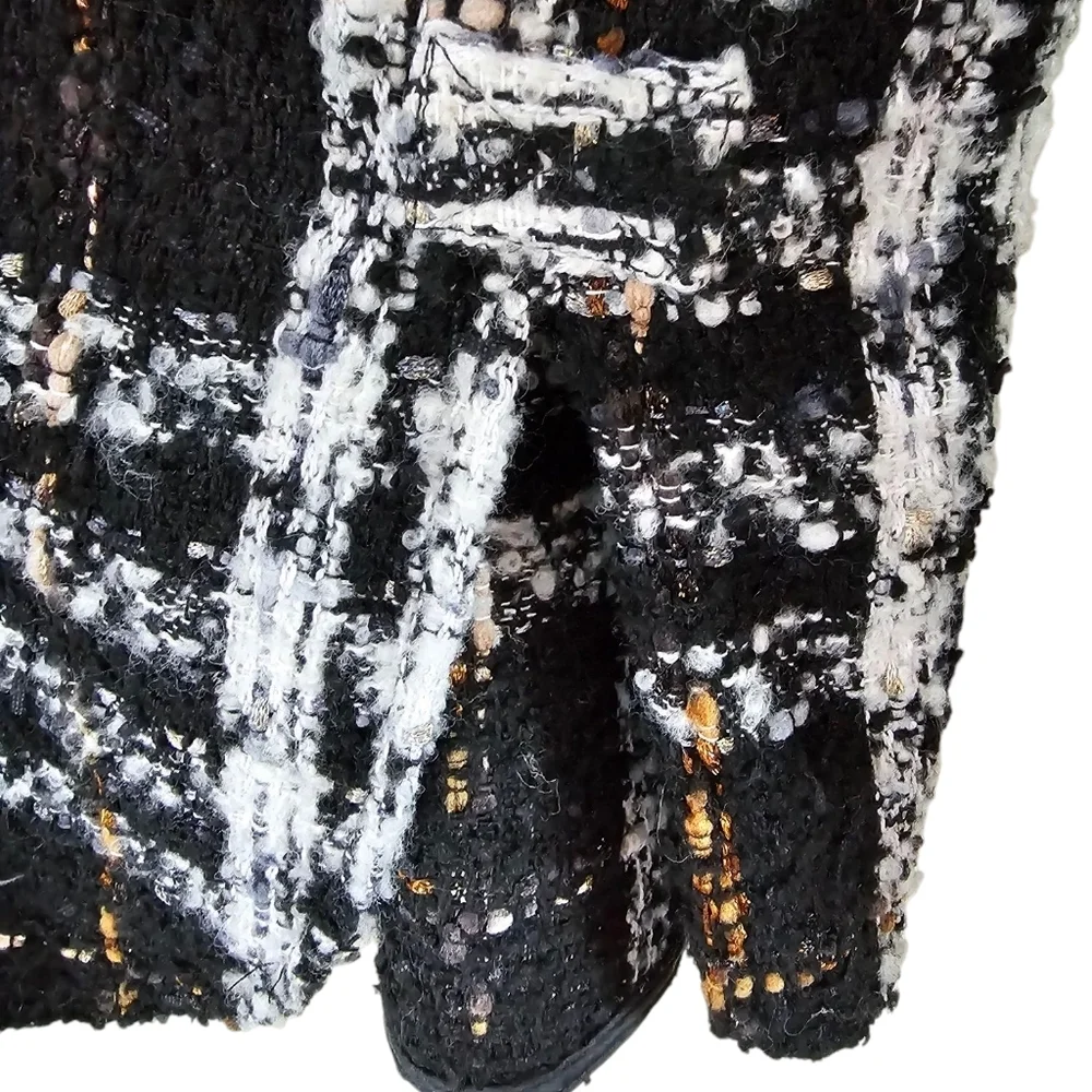 Charlie Luciano Black White Tweed Plaid Oversized Overshirt Button-Up M-L Unisex - Picture 6 of 9